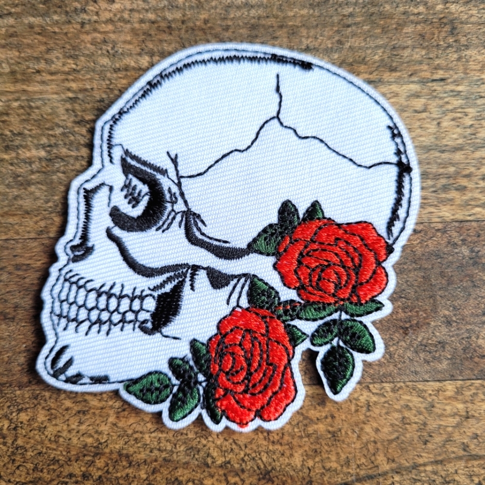Gothic Rockabilly Punk Rock Skull Red Rose Tattoo 90'S Style Iron On Patch